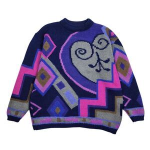 Vintage Esprit Sweater with Pink Blue And Metallic Geometric Design
